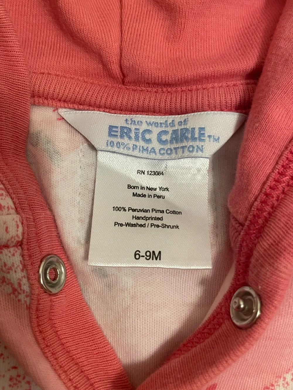 Eric Carle Pink Hooded One-Piece Romper Sheep Lamb 100% Cotton 6-9 months